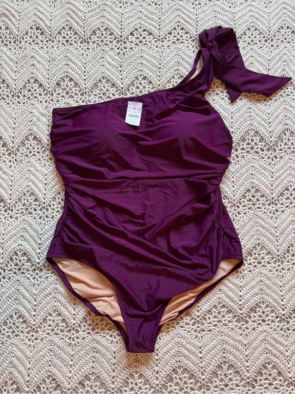 NWT J. Crew One-Shoulder Plum Swimsuit Plus Size 2X Padded Ruched One Piece